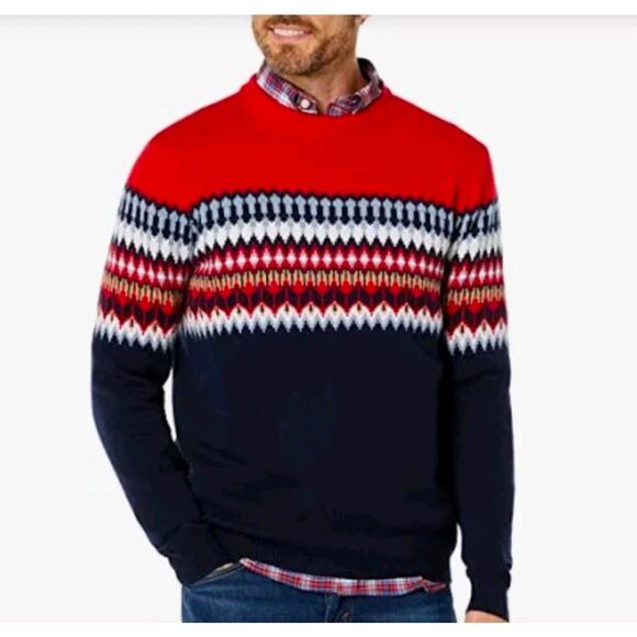Vineyard Vines Other - Vineyard Vines Fair Isle Red Navy Blue Mens Festive Classic Crewneck Sweater XXL